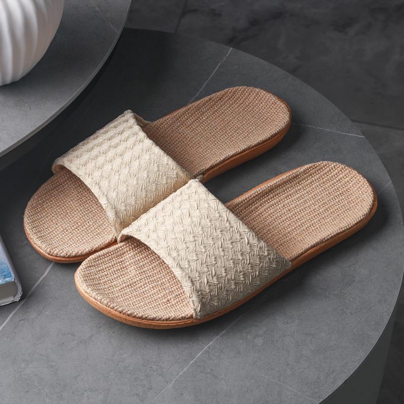 

Новые льняные тапочки женские летние для дома пара комнатные мягкая подошва нескользящие износостойкие прохладные тапочки мужские летние 44-45