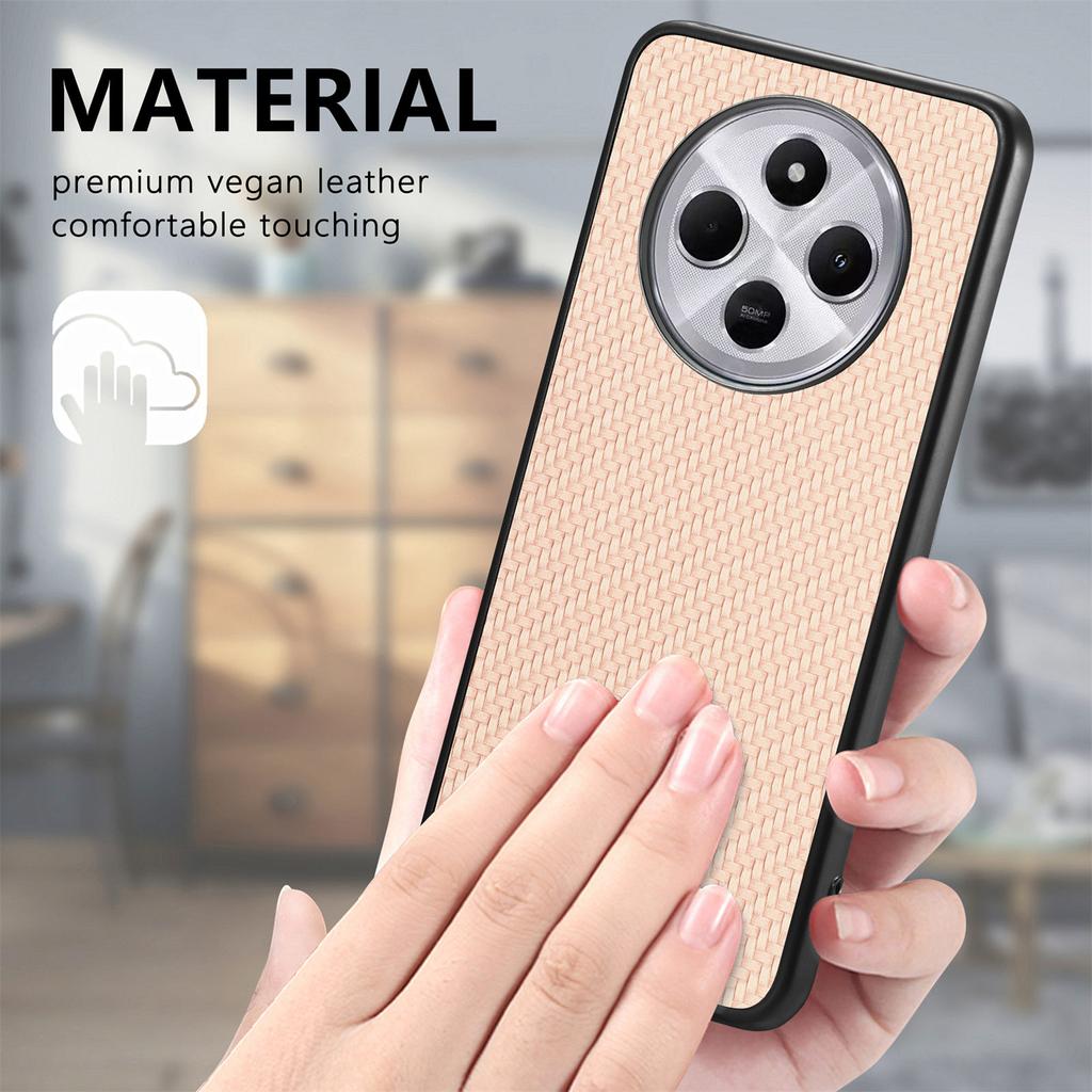 Phone Case For Xiaomi Redmi 14C 4G/14R 5G/Poco C75 4G Carbon Fiber Texture PU+PC+TPU Back Cover