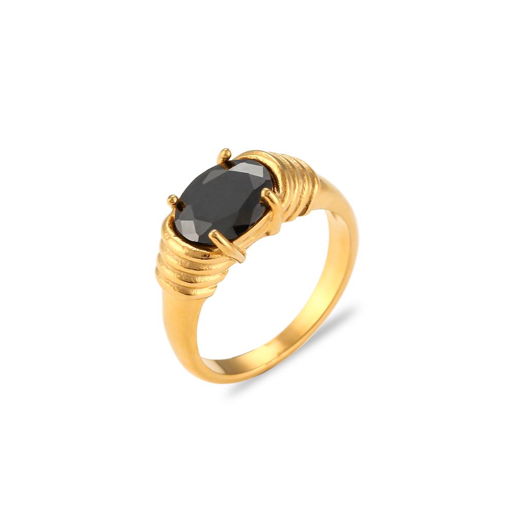Strong Prong Setting Oval Cutt 3A Zircon Shiny Green Red Black White Stone Ring Stainless Steel Gold Plated Rings For Women