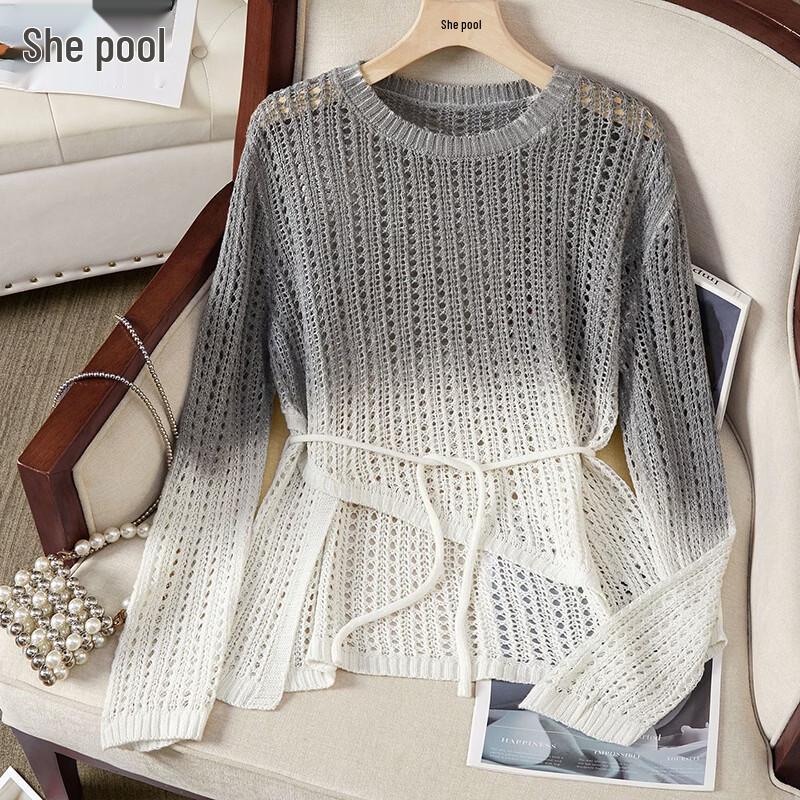 Women s Chinese Ink Gradient Hollow Knit Cardigan S