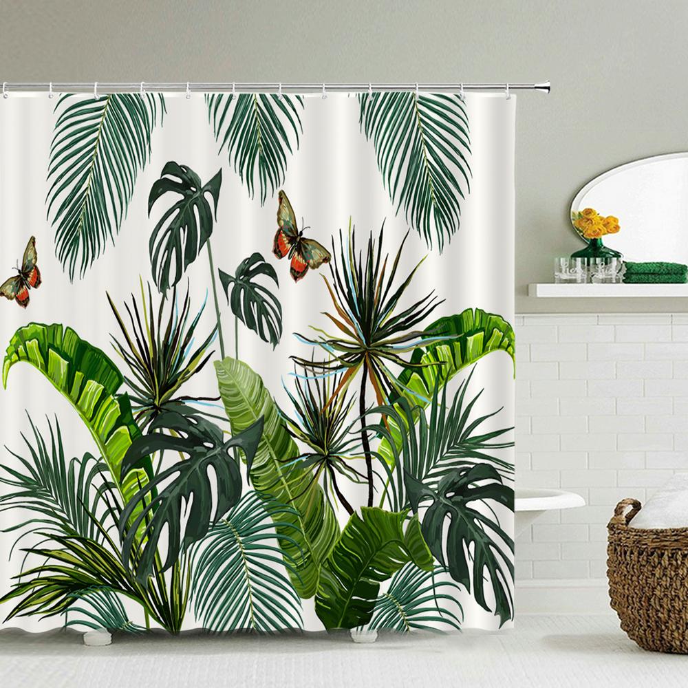Floral Shower Curtains for Bathroom, Spring Flower Butterfly Bathroom Decor with Hooks, Washable Polyester Fabric Shower Curtain