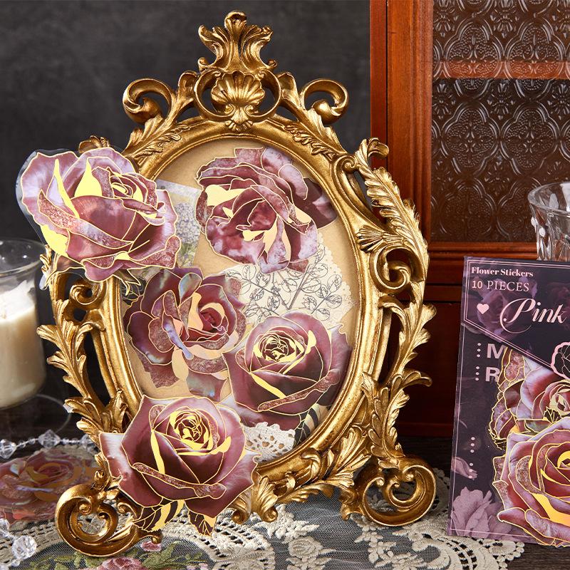 Vintage Gothic Floral Sticker Pack - Hot Stamping Series for Journals & Decorations