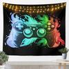 Flame Gaming Controller Tapestry, Black Background with Colorful Controller Pattern for Boys' Bedroom and Gamer Room Decor