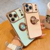 Fashion Glossy Plating Rotable Ring Bracket Soft Case For IPhone 17 Air 16 15 14 Plus 13 12 11 Pro Max Full-pack Anti-Drop Cover