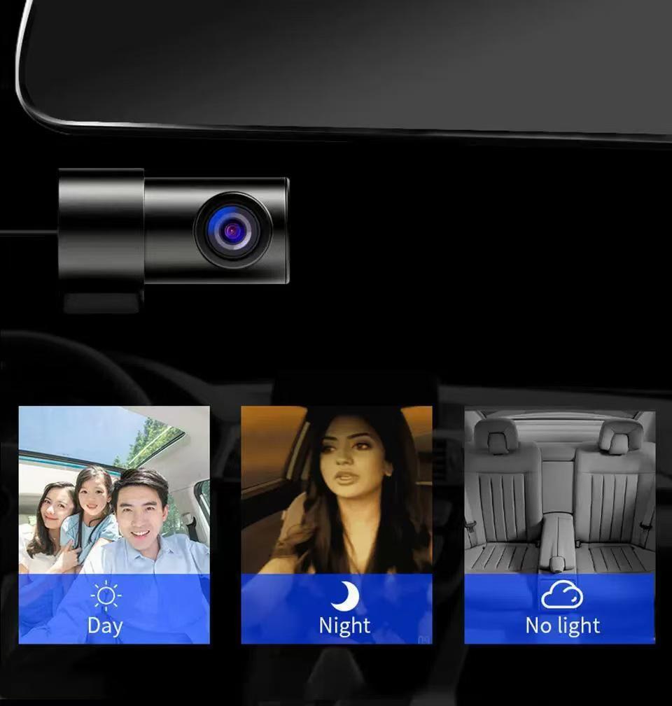 10-inch 3-Lens Streaming Rearview Mirror with Front, Rear, and Interior HD Night Vision Driving Recorder.