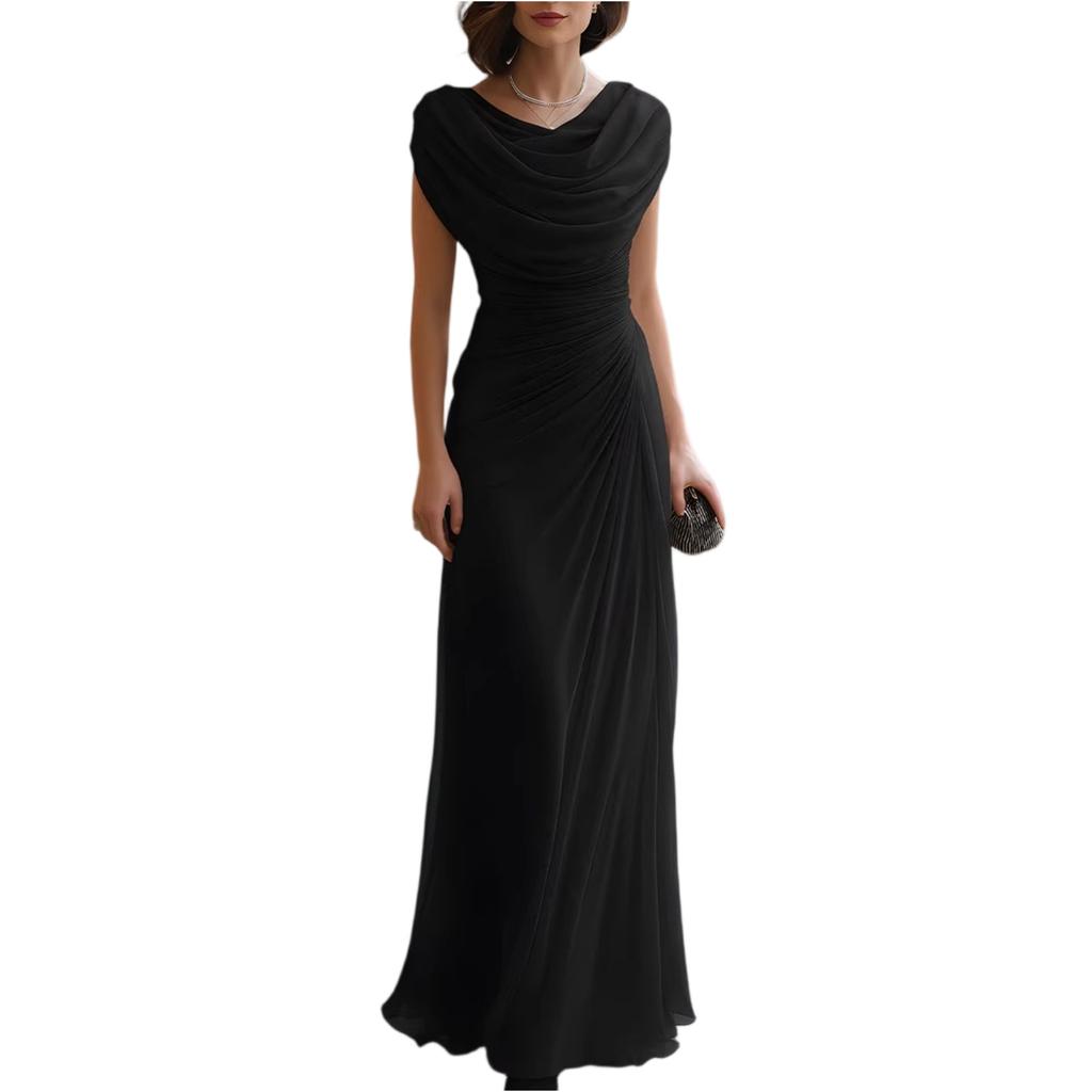 Women’s Neckline Maxi Dress Elegant Long Evening Gown Sleeveless Formal Party Wear Floor Length