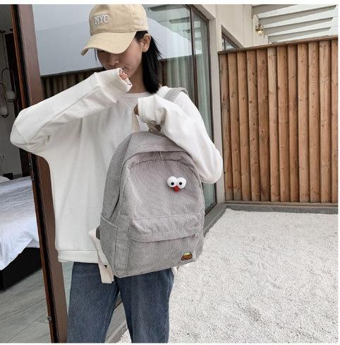 Schoolbag new solid color student schoolbag female corduroy high value large capacity backpack simple college student simple