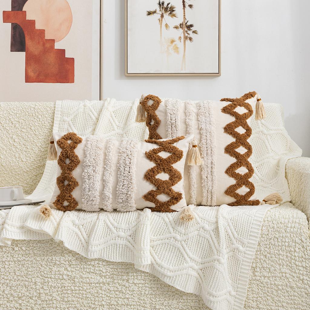 Tufted Tassel Pillow Case Bohemian Home Living Room Sofa Bedroom Tassel Back Cushion Core-Free Premium Durable