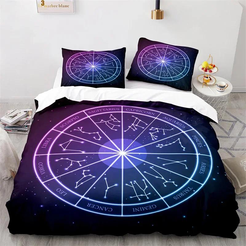 Sun and Moon Duvet Cover King Microfiber Astrology Bedding Set Twelve Constellations Zodiac Comforter Cover For Kids Boys Girls