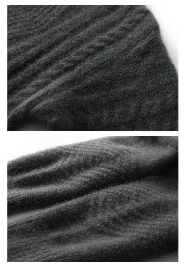 Women's 2023 Mid-Length Pure Wool Cardigan Coat - Loose, Thick Knit Sweater