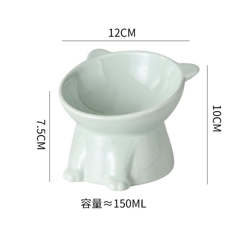 Ceramic Cat Bowl Anti Spill Elevated Cat Food Dish Slanted Design Neck Protection Pet Feeding Bowl