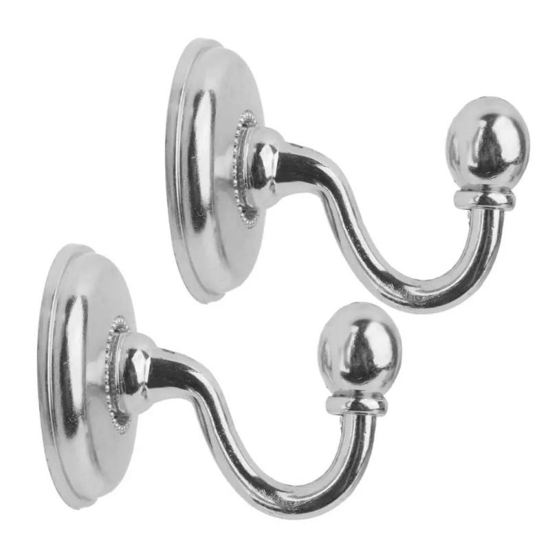 

2Pcs Metal Curtain Holdback Wall Tie Back Hooks Zinc Alloy Hanger Holder Window Curtain Holder Multi-Purpose Hanging Hook срібний
