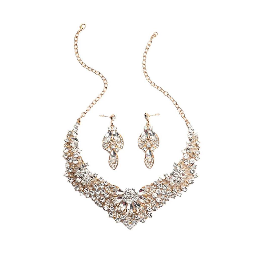 Exaggerated Crystal Necklace & Earring Set for Brides - Elegant Alloy Women's Accessories