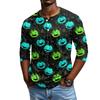 Men Casual Halloween Print Henley Shirt Raglan Sleeve Three Quarter Length Button Front Top for Fall Seasonal Wear