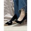 French temperament black suede high heels women's thin heels 2025 new autumn and winter banquet imperial sister shallow mouth pointed single shoes