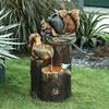 Resin Duck & Squirrel Solar Garden Water Feature Statue
