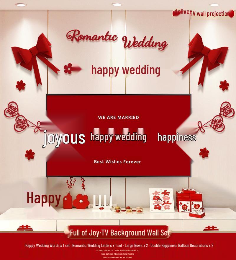 Wedding TV Background Wall Decoration - Double Happiness Bedroom Set
