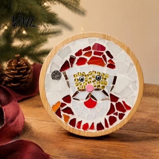 Family Fun Crafting for Christmas Mosaic Coaster DIY Kit, Festive Art Santa Wreath Creative Table Decorations Snowman Pattern, Tile Craft Kit Adults,