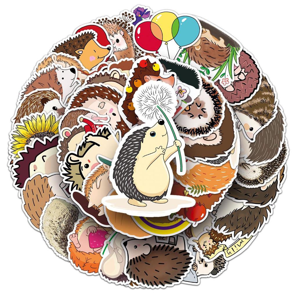 Hedgehog Graffiti Cartoon Stickers - 50 Cute, Waterproof Animal Designs for DIY Projects