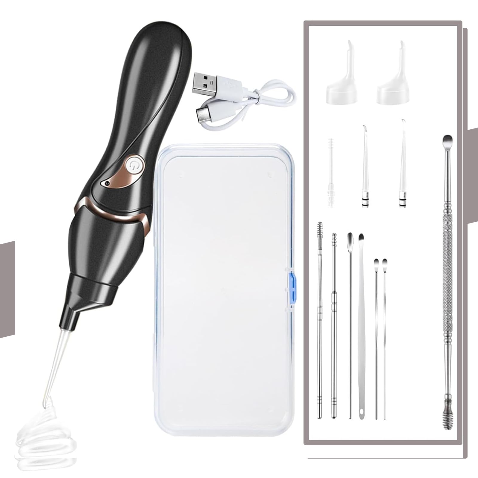 

Электрическая вакуумная ушная сера USB Светящаяся ушная сера Удаление ушной серы Ушной пылесос Чехол для хранения Для Для Для Домашнего использования Ухочистка, Вибрирующая, Тип, чёрный