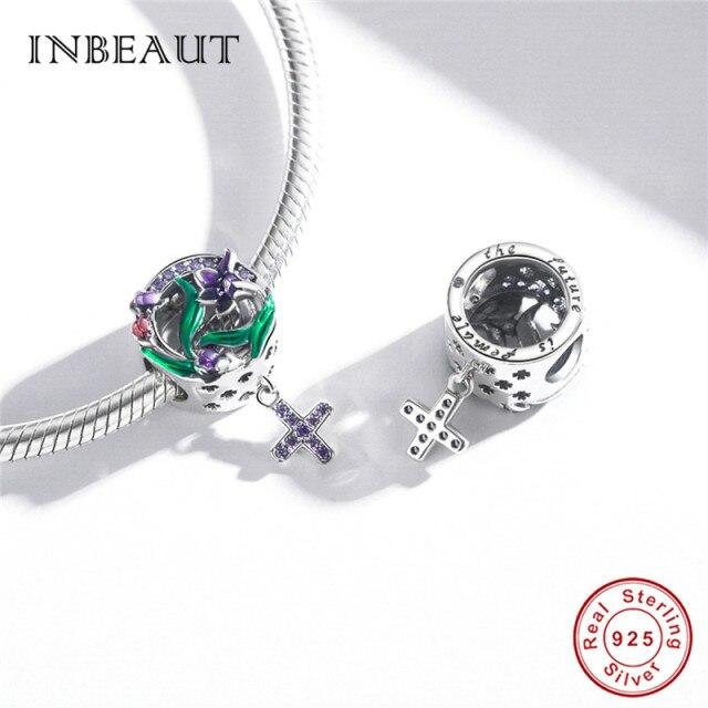 Real 925 Sterling Silver Violet And Bird Charm Pendant Fit Brand Bracelet Animal Beads Delicate Jewelry For Women