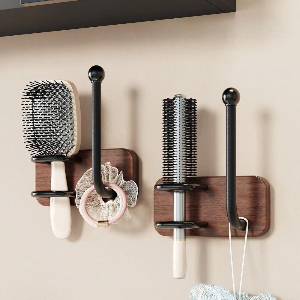 No Drilling Hair Brush Organizer Wall Mounted Hair Rings Hanger Bathroom Storage Rack Hair Tie