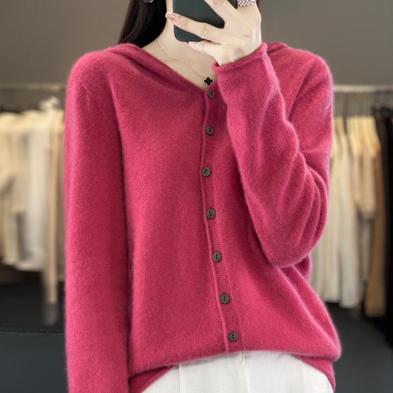 Australian Merino Wool Women's Seamless Hooded Cardigan Sweater