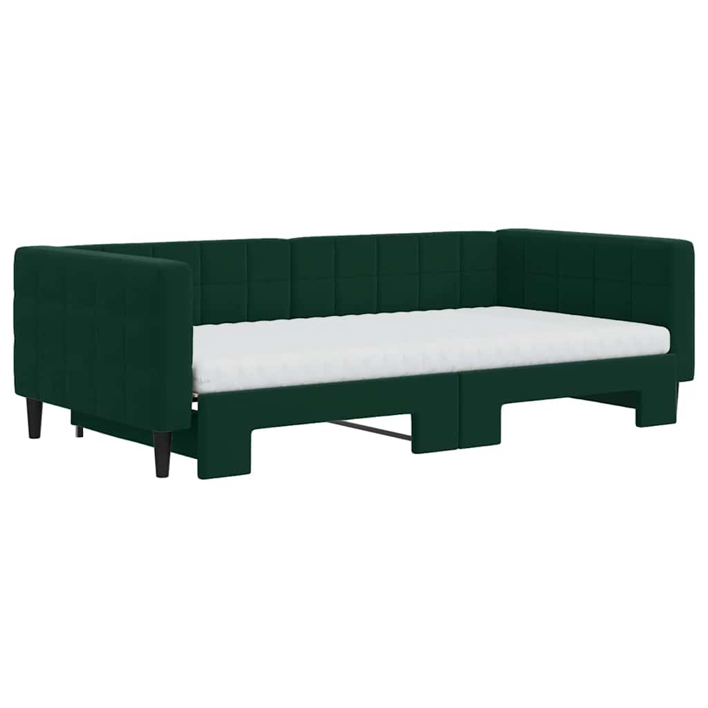 Extendable Daybed with Mattresses Dark Green 100 X 200 Cm Velvet