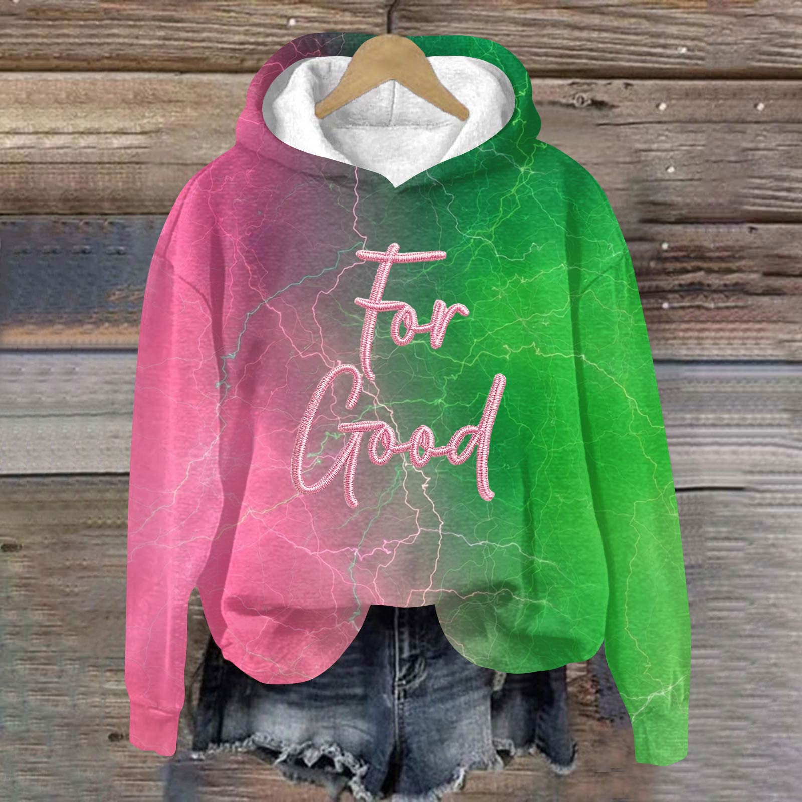 

Женский модный повседневный худи оверсайз с длинными рукавами и принтом XXXXL розовый