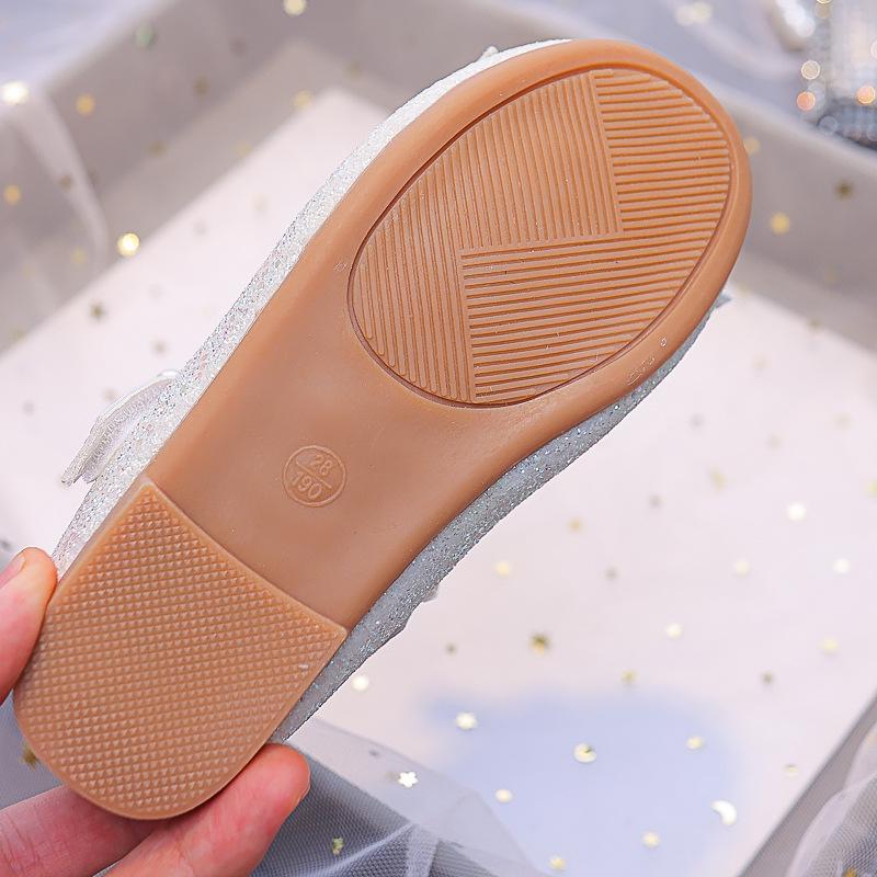 Girls' Sequin Bow Flats - 2025 Spring, Soft Sole Leather Pearl Shoes