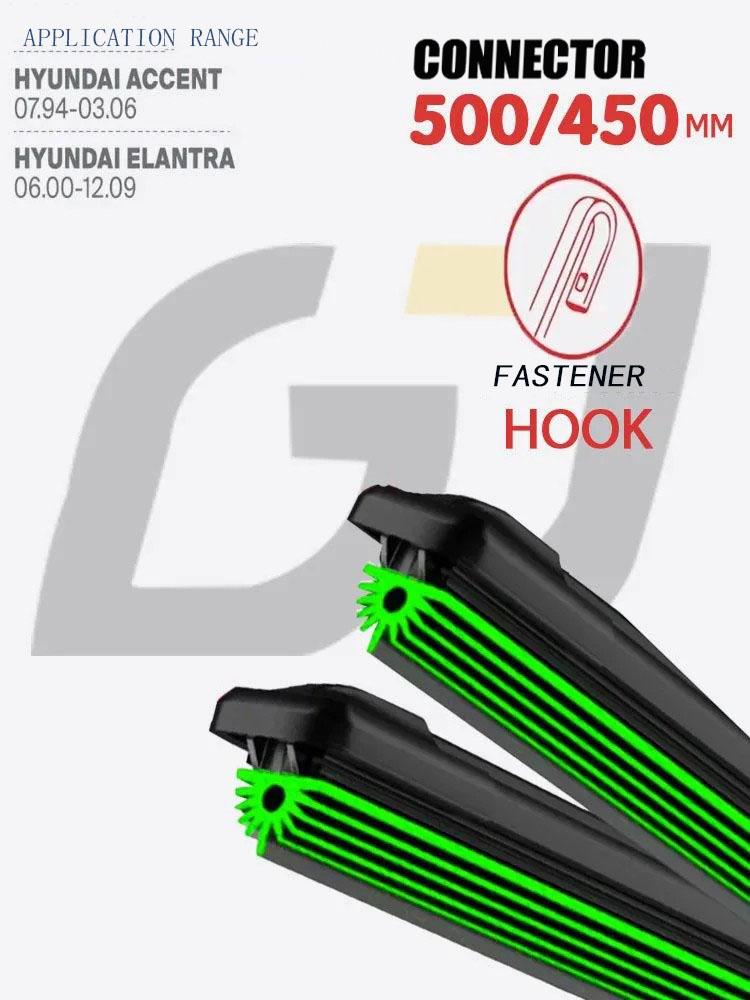 20 +18 Hook Frameless Wipers, Quiet 11-Layer Blades for Hyundai Accent, Hyundai Elantra, Kia Rio, Chevrolet Aveo чёрный