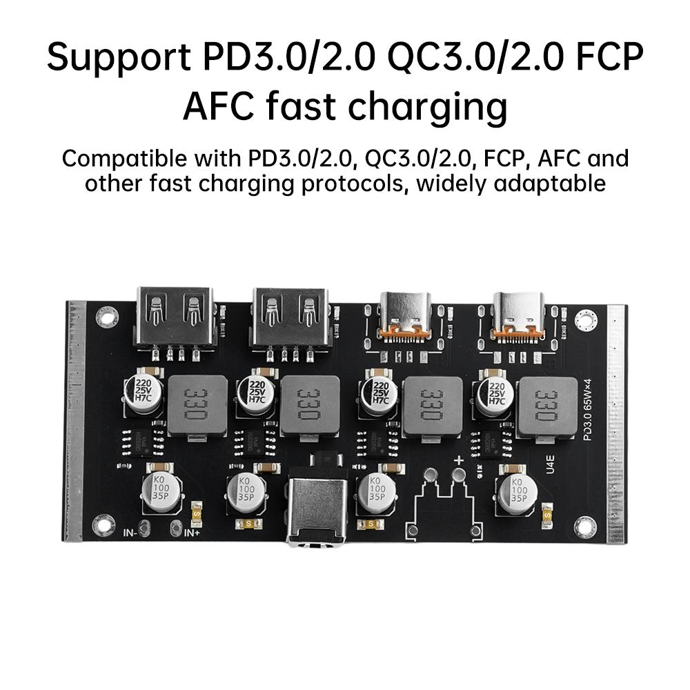 4-way PD65W Fast Charging Module Type-C USB-A Interface Support PD3.0/2.0 QC3.0/2.0 FCP AFC DC5.5*2.5/DC5.5*5.1 Input