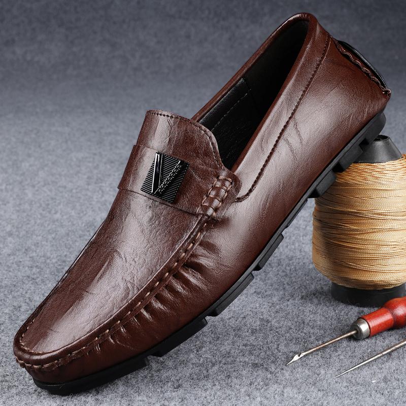 Fashion Italian Non Slip Soft Soled Flat Casual Shoes Commuting Wear-resistant Men's Driving Shoes Business Men's Leather Casual Shoes