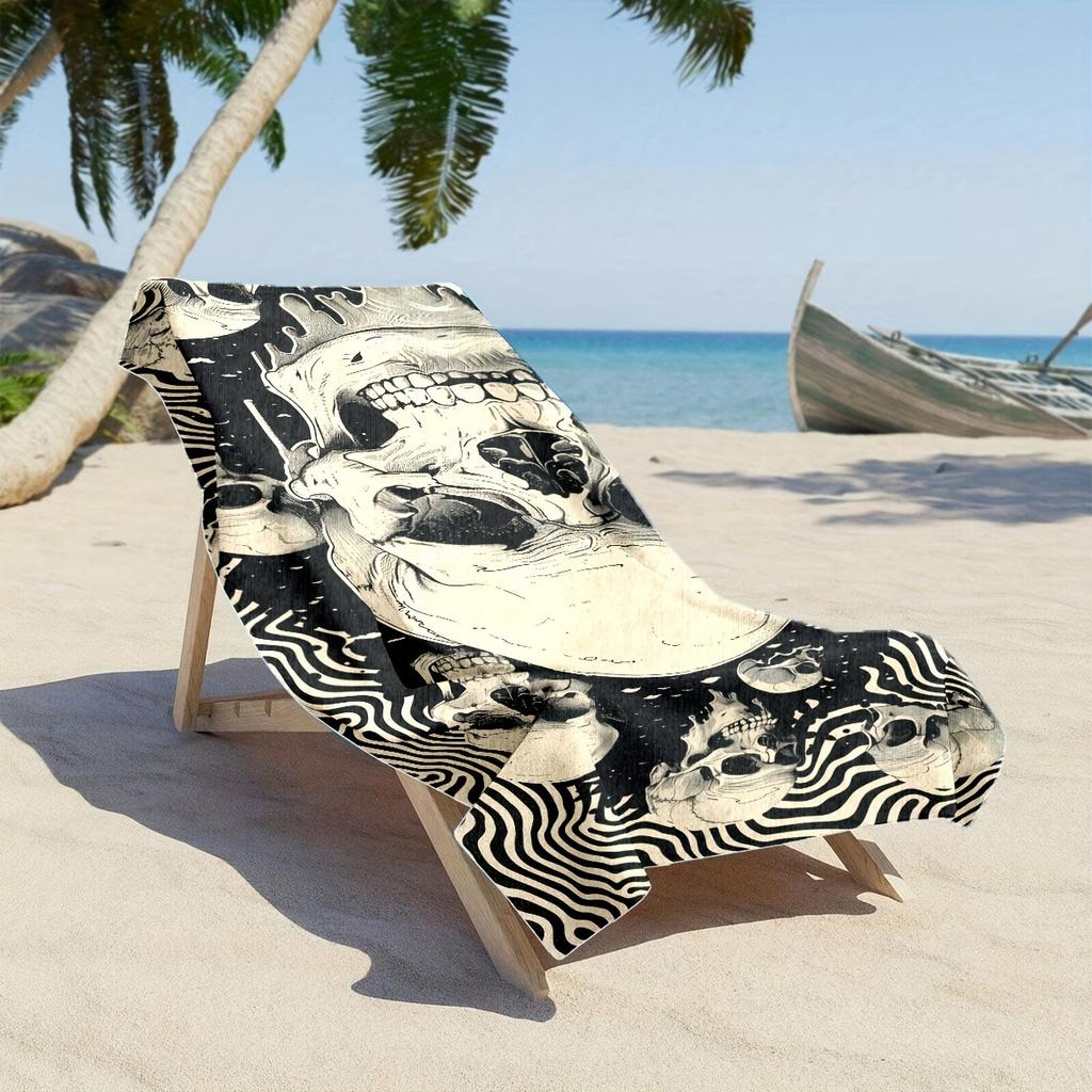 Edgy Skull and Wavy Lines Print Bath Towel - Perfect for Summer Vibes, Ultra Soft and Absorbent, Quick Dry, Stylish Design
