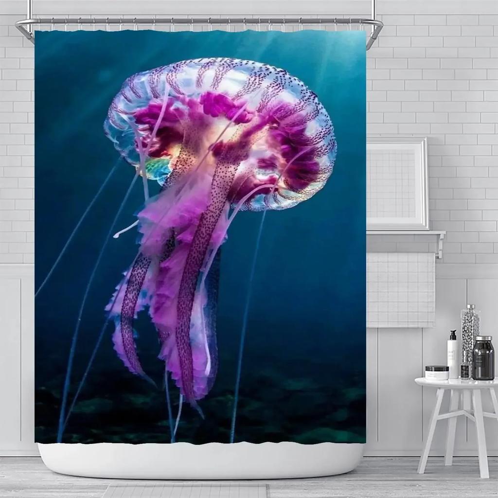 Duschdraperi manet, magiskt blått, undervattensliv, roligt, med badskärm, vattentätt