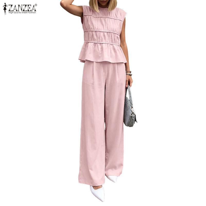 ZANZEA Women Sleeveless Blouse and Long Pants Casual Two Piece Suit Sets