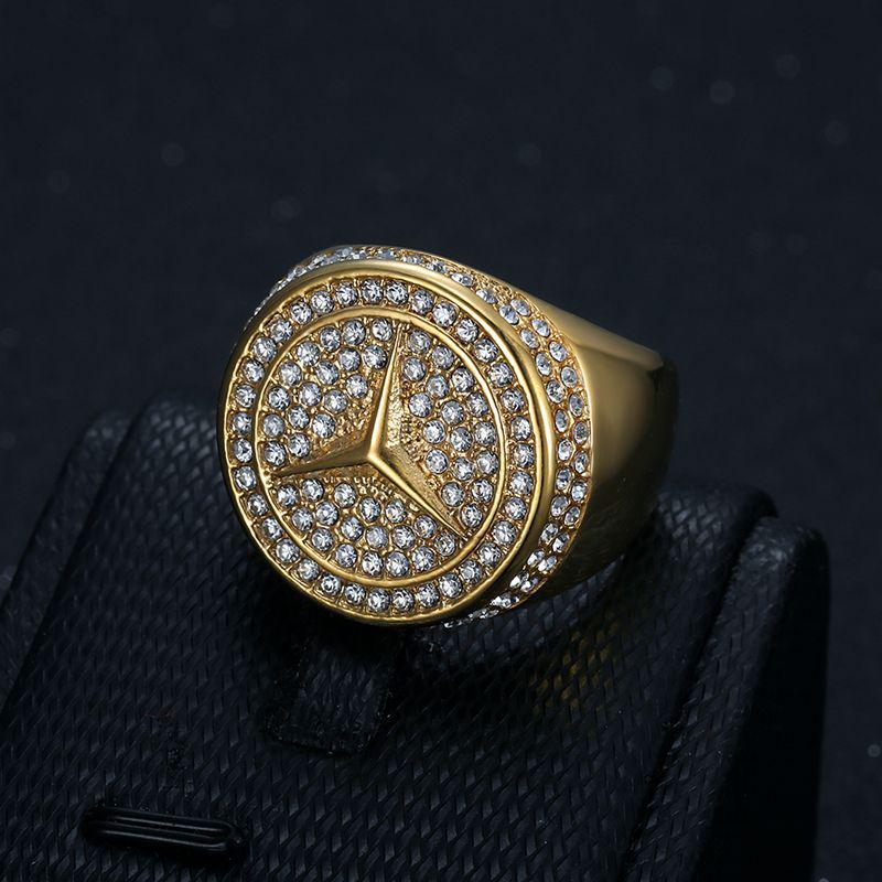 European-American Hip Hop Gold-Plated Rhinestone Titanium Ring for Men