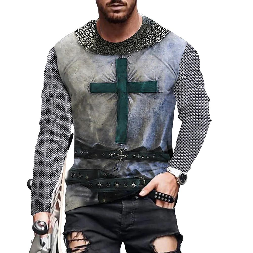 Spring Vintage Print Men T-Shirts Samurai Pattern Knights Templar 3D Tees Top Streetwear Autumn Long Sleeve Oversized Women Pullover