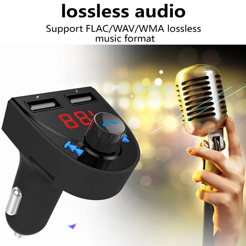 Bluetooth-compatible 4.2 FM Transmitter Car Charging Adapters Double USB Car Charger Cigarettes Lighter Adapters