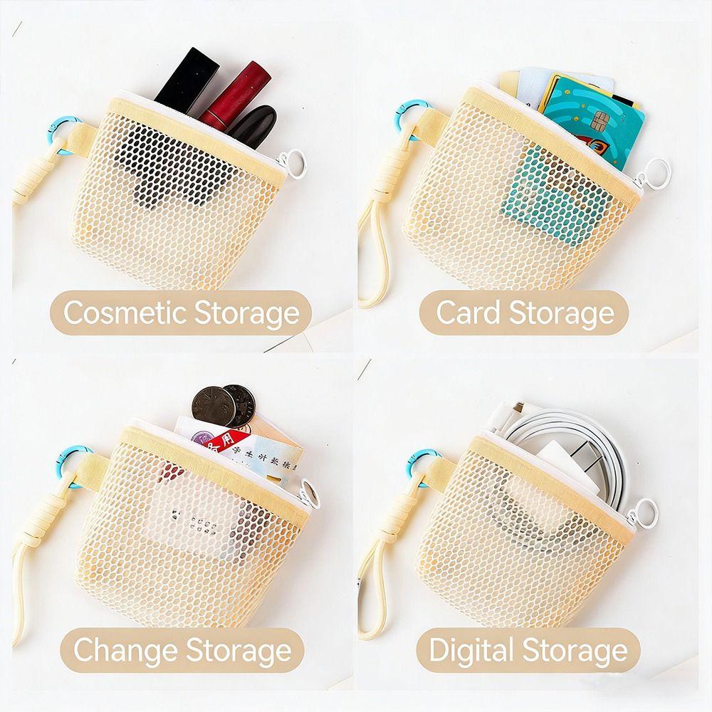 New Dopamine Color Mesh Storage Bag Toiletry Candy Color Coin Purse Handheld Zipper Closure Travel Storage Pouch Travel Storage