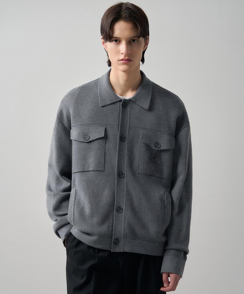 Draw Fit Density Knit Trucker Wool Cardigan [Melange Grey]