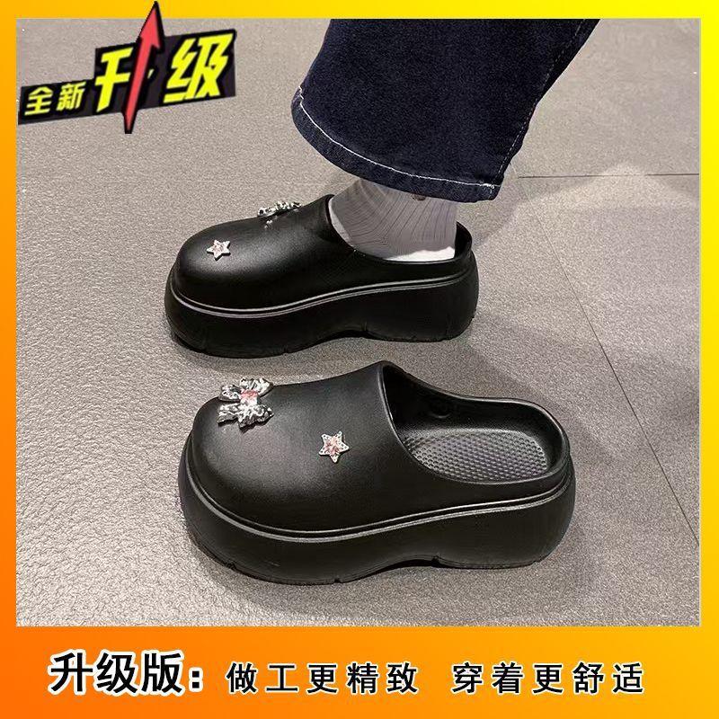 Internet celebrities super fire stepping shit feeling thick bottom bag head slippers women summer wear 2025 new non-slip heightening cool slippers