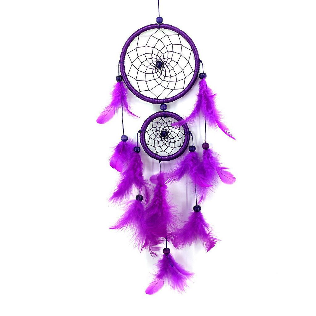 Bridal White Dreamcatcher - Double Ring Feather Pendant, Holiday Wind Chime Decor Gift