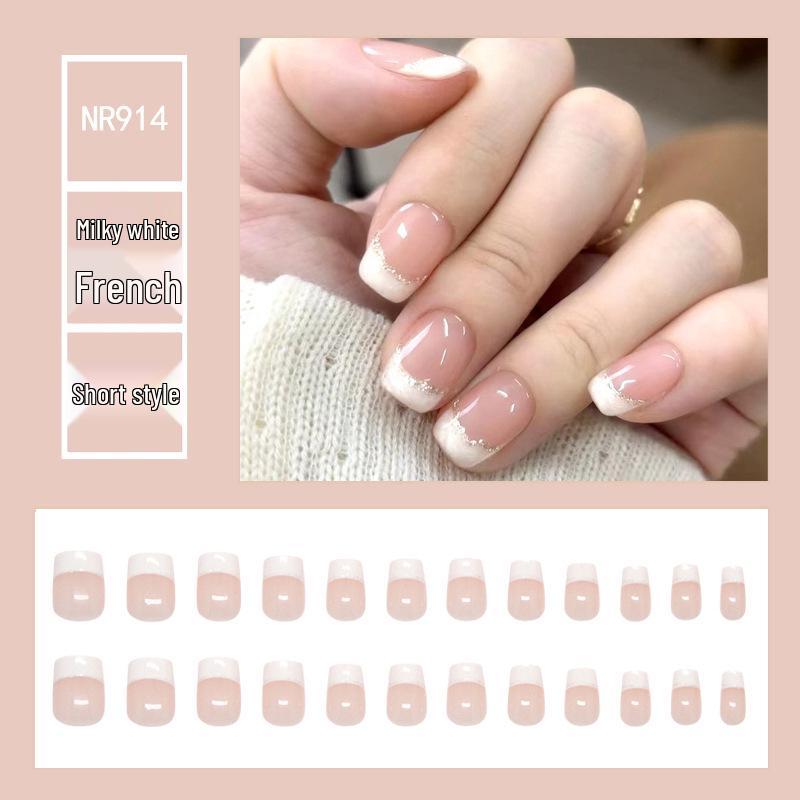 

Серебристый Глиттер Молочно-Белый Полупрозрачные Французские Типсы для Ногтей - Короткие, Универсальные, Носибельные, Наклейки для Накладных Ногтей Одного Размера