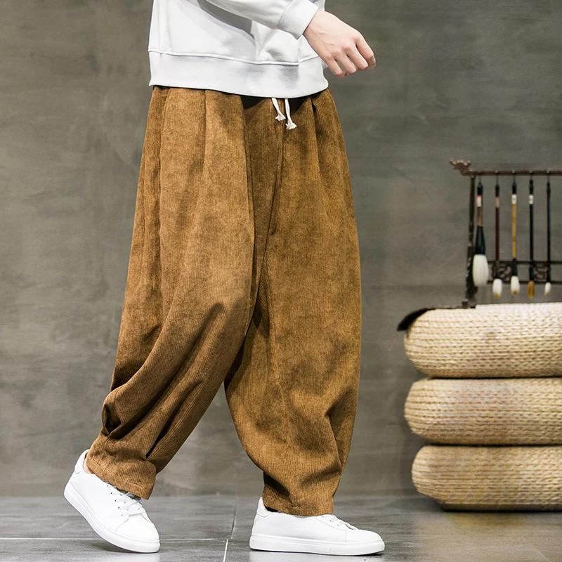 Winter Corduroy Pants Men's Solid Color Fleece Thickened Harem Sweatpants Winter Men's Warm Casual Pants