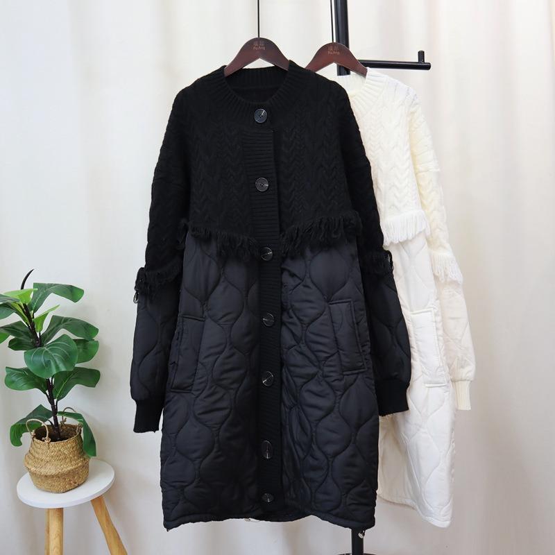 Lange Spleiß-Baumwollkleidung Strickjacke Herbst und Winter neu Quaste locker und dünne Strickjacke Damen