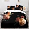 Rote Rose Königin König Bettbezug 3D Schönes Blumen-Thema Bettwäsche-Set Für Frauen Mädchen Romantische Florale Bettdecke Kissenbezug