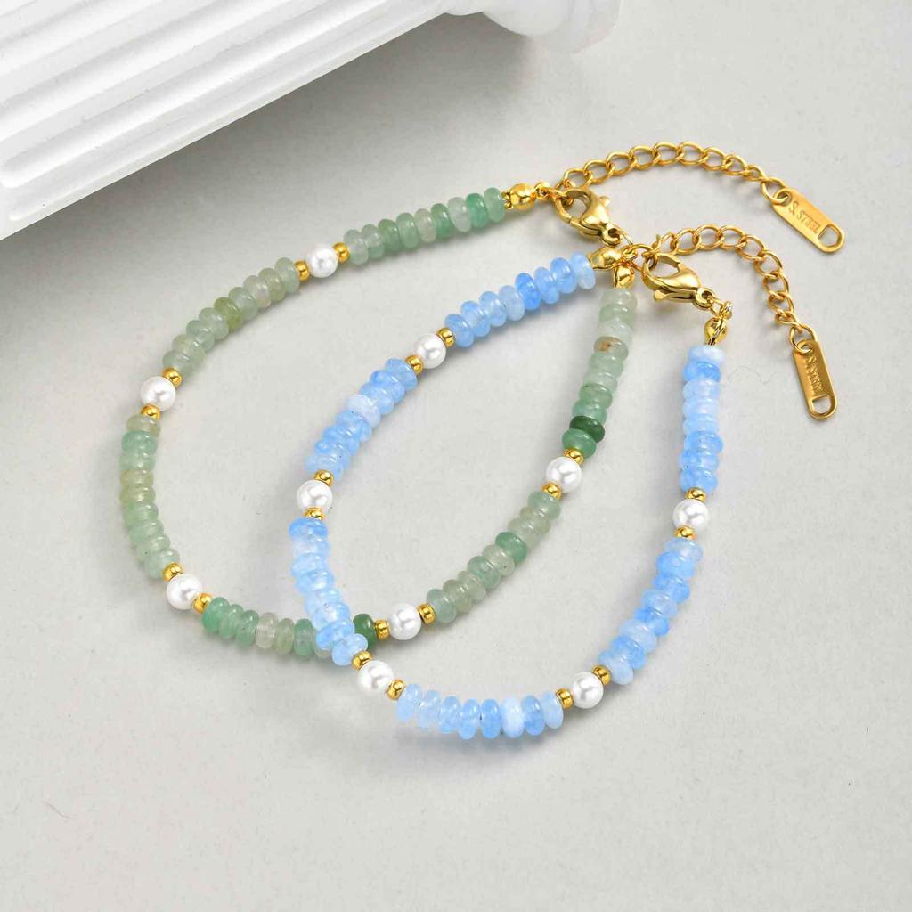 Kleiner frischer Fee-Wind Schmuck Edelstahl Imitation Perle Kristallperle Armband Damen Schmuck Br-2732