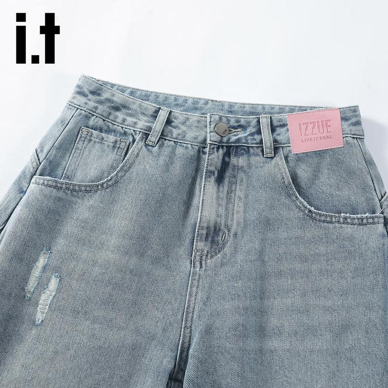 Izzue It Women's Spliced Ripped Wide-Leg Jeans