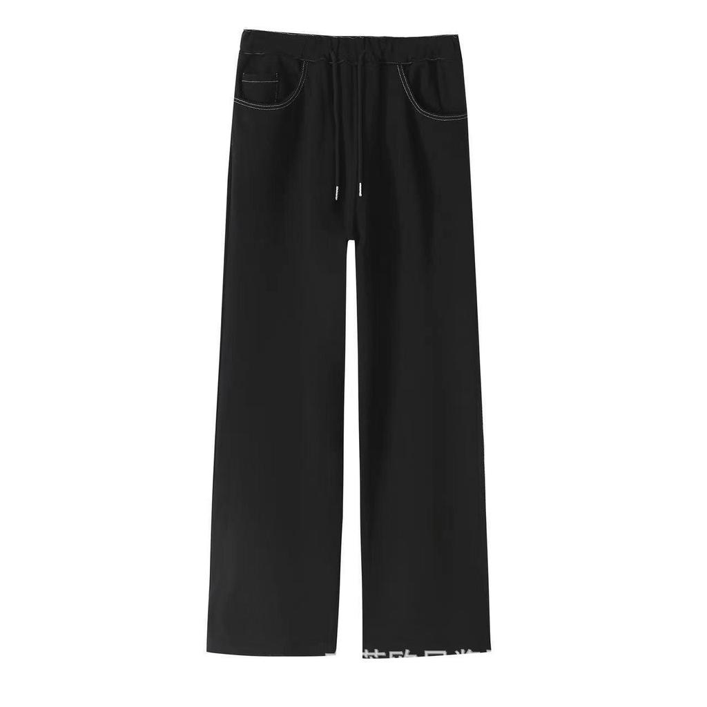 Korean High Waist Drawstring Sweatpants for Women - Casual Loose-Fit Streetwear Straight Trousers